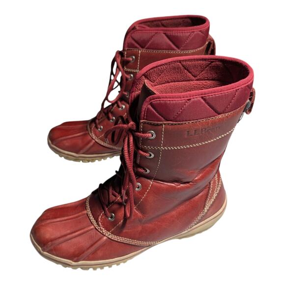 LL Bean Bar Harbor Tek 2.5 Red Leather Insulated Lace Up Duck Boots Women's Sz 8 - Picture 6 of 6
